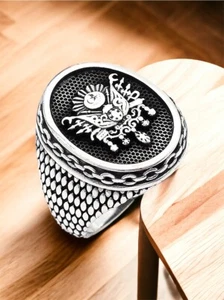 Real Solid 925 Sterling Silver Ottoman Empire Emblem design Ring - Picture 1 of 1