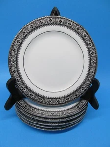 Noritake 2216 Segovia Set Of 6 Black And White 6 1/2" Dessert Bread Plates VGC - Picture 1 of 9