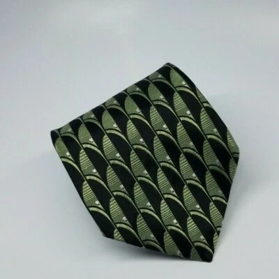 Bachrach Silk Tie Green Black Geometric Men Necktie Canada 57.5 x 4.1/8 - Image 1 of 4