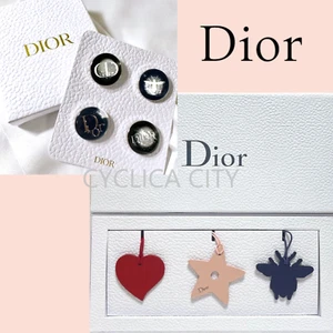 Christian Dior Round Brooch Pin Badges 4pcs &  Leather Bag Charms 3pcs Black - Picture 1 of 10