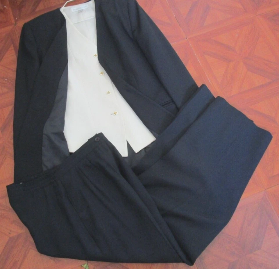 Valerie Stevens Mujer Traje de Carrera 3 Piezas Pantalones Chaleco Chaqueta - Negro Crema 8 Foto 1 de 4