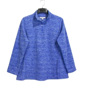Woman Within Pullover Top Womens M 14 16 Blue Fleece 1/4 Zip Athleisure Cozy - Picture 1 of 9