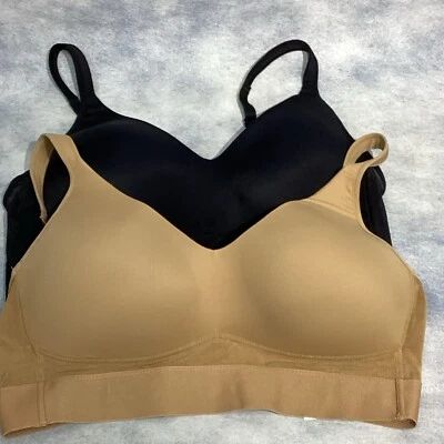 Rhonda Shearer 2-pk Molded Cup Bra 2X Cross Back Support Sz 20-22W Black Beige - Image 1 of 4