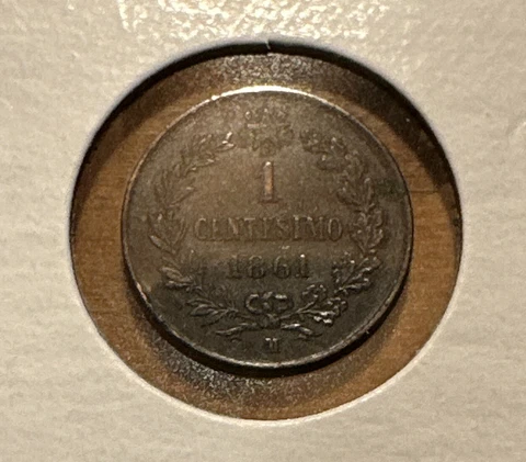 1861 Italy One Centesimo Coin Cover