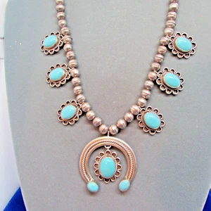 VTG SW N A BEADED NECKLACE WITH A NAJA AND TURQUOISE SIGNED HM - Picture 1 of 7