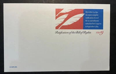 1991 U.S. Sc # UX156 Bill of Rights Ratification 19¢ Post Postal Card MNH - Image 1 of 2