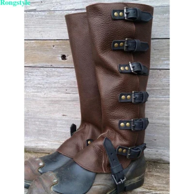 Polainas medievales de cuero sintético caballero guerrero armadura botas cubiertas espatas Navidad Foto 1 de 4