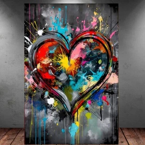 LEINWAND BILD ER XXL ABSTRAKT GRAFFITI HEARTS BUNT HERZ WAND POSTER P322 - Bild 1 von 6