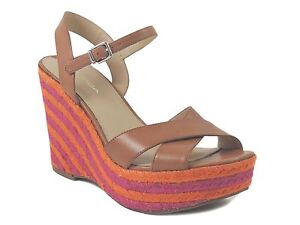 Via Spiga Women's Evelina Wedge Sandals Leather Cinnamon Brown Size 9.5 M