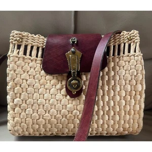 Authentic Vintage Etienne Aigner Straw Leather Turn Lock Handmade Shoulder Bag - Picture 1 of 11