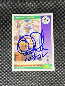 Alonzo Powell Seattle Mariners 1992 Score Signed Auto Card #413 ~ COA - Picture 1 of 3