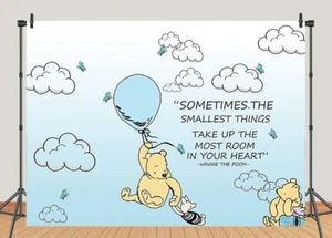 Winnie the Pooh Backdrop ~ birthday party ~ photos ~ baby ~ light blue ~ clouds - Picture 1 of 2
