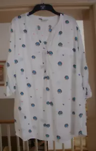 Women's White/Blue Owls Print Lightweight Summer Shirt/Blouse size 18 - Picture 1 of 7