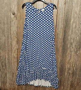 Cato Est 1946 Midi Dress 18W 20W Blue Polka Dot Knit Sleeveless Stretch Ruffle - Picture 1 of 6