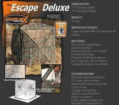 Primos Ground Max Escape Deluxe Hunting Blind, 77" x 77" x 75", Free QuikShip - Image 1 of 4