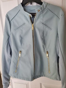 Kenneth Cole women's faux leather jacket. Light blue/gray. Med. New w tags! - Picture 1 of 11