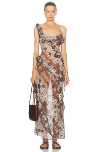 SIEDRES For FWRD Halter Neck Long Dress Multi Mesh Animal Print XS NWT $470 - Picture 1 of 4