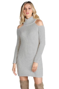 Vestido Elan para mujer gris medio grueso tejido corto mini manga larga hombro frío - Imagen 1 de 3