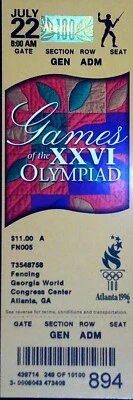 Atlanta Summer Olympics Fencing Unused Ticket Stub Congress Center 7/22/1996 - Image 1 of 2