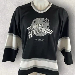 Vintage 1991 Planet Hollywood Hockey Jersey Men’s Large Black Gray St Louis F48 - Picture 1 of 11