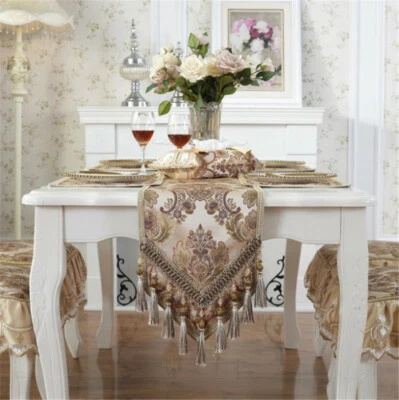 Modern Luxury Jacquard Damask Floral Table Runners and Dresser Scarves - Image 1 of 4
