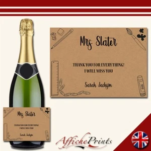 Personalised Prosecco Teacher Label Thank You Craft Paper Style Custom Sticker - Picture 1 of 1