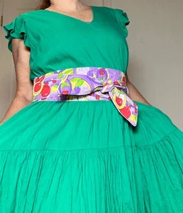 Reversible Cherries Obi Fabric Wrap Belt With Side Hole For Tops Or Dresses - Picture 1 of 6