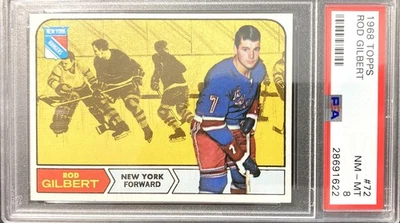 1968 Topps Hockey  # 72  Rod Gilbert ( NY RANGERS )  PSA-8  NM-MT HOF LEGEND ! - Image 1 of 2