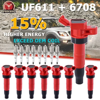 8PCS UF611 Ignition Coil + Iridium Spark Plug For Hyundai Genesis 4.6L 2009-2012 - Image 1 of 4