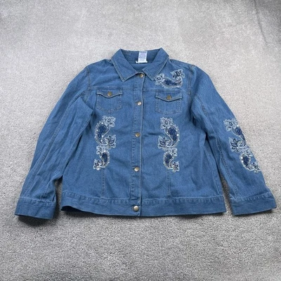 Blair куртка женщин большой синий Jean джинсовой ткани вышитый пейсли блестки на пуговицах - Изображение 1 из 4