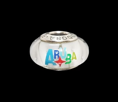 Rare Authentic Pandora Destination Aruba White Murano Glass Bead Charm Retired  - Image 1 of 4
