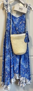 HAUTE HIPPY BLUE/WHITE MAXI DRESS, MATCHING BAG, AGE 5 YRS - Picture 1 of 8