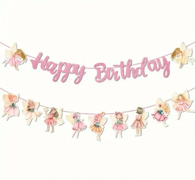 Фея первый день рождения вечеринки баннер украшения принцесса девочек вечеринки розовый - Изображение 1 из 4