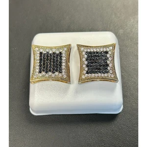 Genuine MOISSANITE EARRINGS-New Kite Gold Plated over sterling silver, screwback - Picture 1 of 3