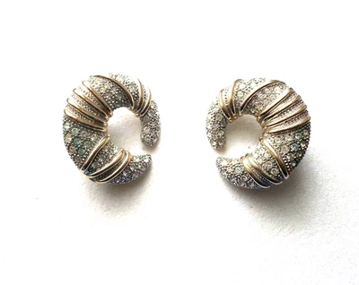 Prächtige Pierre Lang Clips Ohrclips Silber/Gold mit Kristallen - Bild 1 von 4