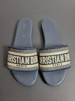 Mules para mujer Dior Dway azul marino bordado algodón talla 35 Foto 1 de 4