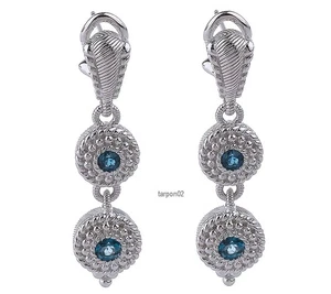 Judith Ripka Blue Topaz .60ct Drop Sterling Silver Omega-Back Earrings 1-1/2"NIB - Picture 1 of 9