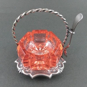 PEACHY - antique Master OPEN SALT - Quad Silver HOLDER/Shell Spoon - SHM&Co. #51 - Picture 1 of 19