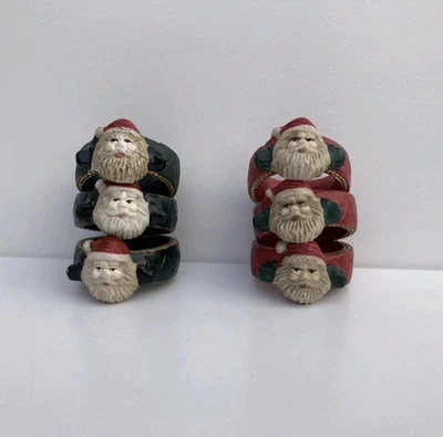 6 X  Vintage Ceramic Santa Christmas Napkin Rings Serviette Holders Red & green - Image 1 of 4