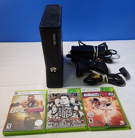 Microsoft Xbox 360 S Black Console Bundle w/ UFC 2010, Sleeping Dogs, MLB 2K12