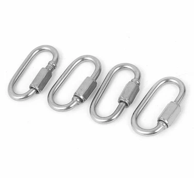 Carabiner Connector Oval Screwlock Silver 304 Stainless Steel 4pcs Link Lock - Image 1 of 4