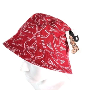 NUEVO CON ETIQUETAS Miller High Life Logo Rojo Algodón Sombrero Cubo OSFM Spencer's Fiesta Streetwear - Imagen 1 de 8