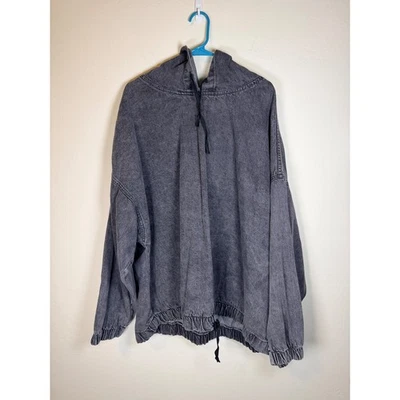 Moletom com capuz Boohoo lavagem ácida tamanho grande bainha de cordão casual cinza feminino tamanho 16 - Imagem 1 de 4