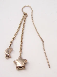 ORECCHINI VINTAGE ARGENTO STERLING TRECCIA PENDENTI STELLA E LUNA - Foto 1 di 3