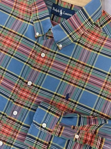 Ralph Lauren Shirt Mens XL Blue Red Green Plaid Button Down Oxford Classic - Picture 1 of 9