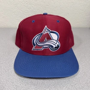 VINTAGE Colorado Avalanche Hat Cap Snap Back Burgundy Blue NHL Hockey Logo 7 90s - Picture 1 of 7