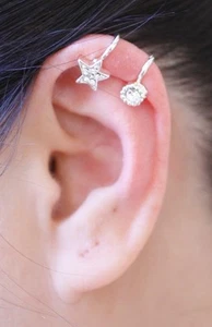 1 Piece Clip On Ear Bone Cuff Earring Star,Heart,Flower Silver,Gold Men Women - Picture 1 of 21