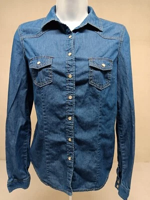 AZUL ASFALTO MUJER PEQUEÑO AZUL DENIM MANGA LARGA CUELLO PERLA BOTONES A PRESIÓN Foto 1 de 4