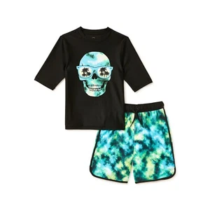 NWT Wonder Nation Boy Rashguard & Swim Trunks Set UPF 50+ 4-5 - Picture 1 of 3