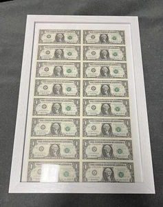 Framed 1993 Uncut Sheet of 16 $1 (Fr. 1919-K Dallas) U.S. Federal Reserve Notes - Picture 1 of 6